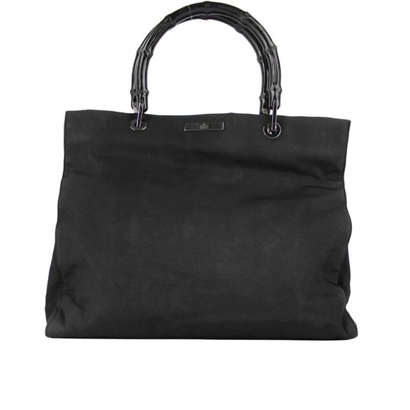 AUTHENTIC GUCCI NYLON BLACK SHOULDER BAG WITH BAMBOO HANDLE - Picture 3 of 9